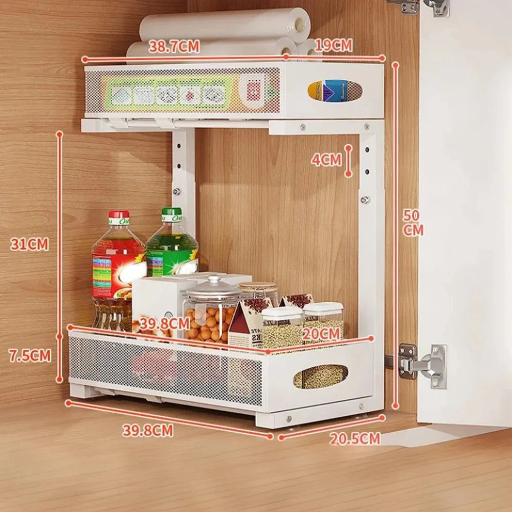 HiMISS 2 Tier Under Sink Organizer With Pull Out Drawer