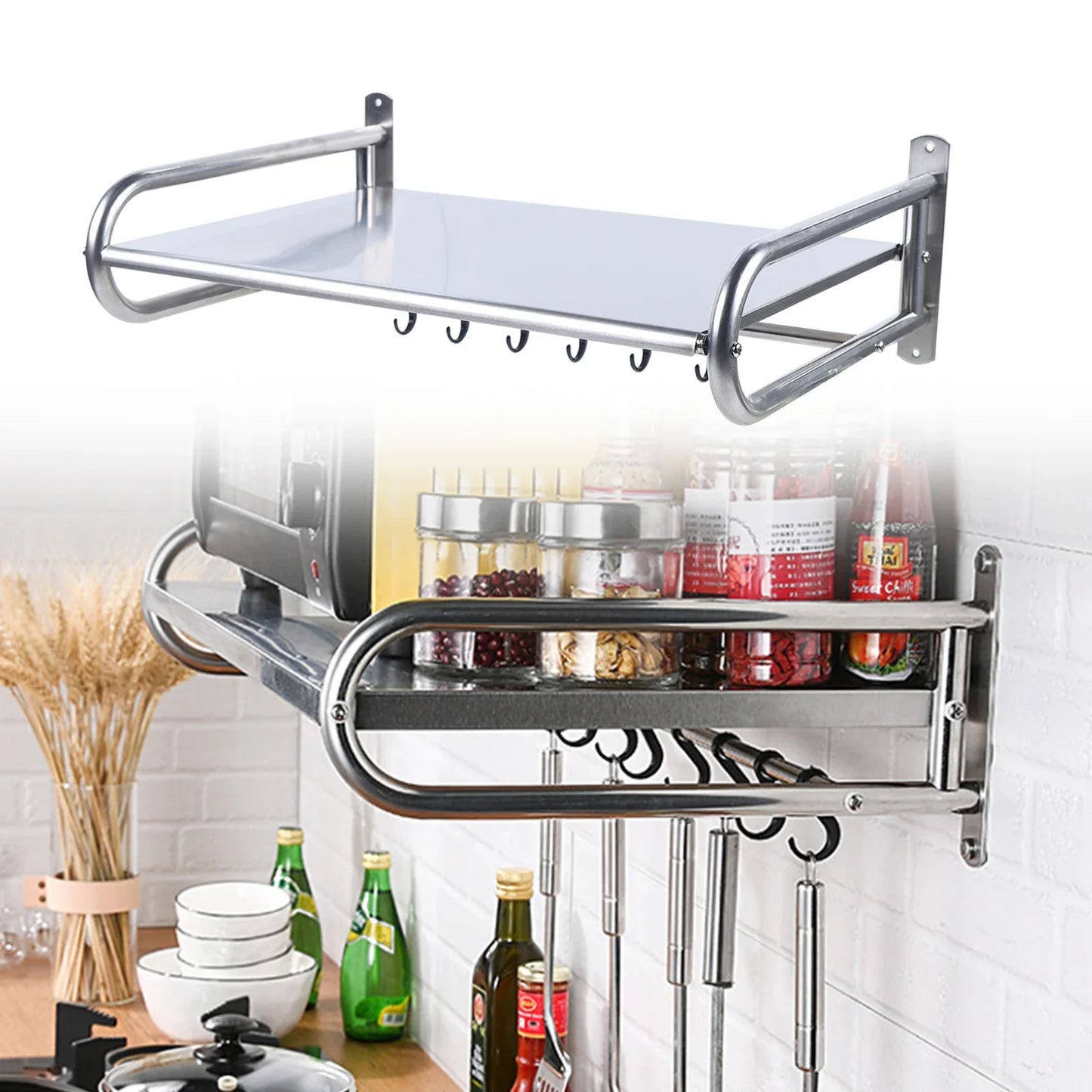 Stainless Steel Microwave Oven Rack Wall Mount Shelf