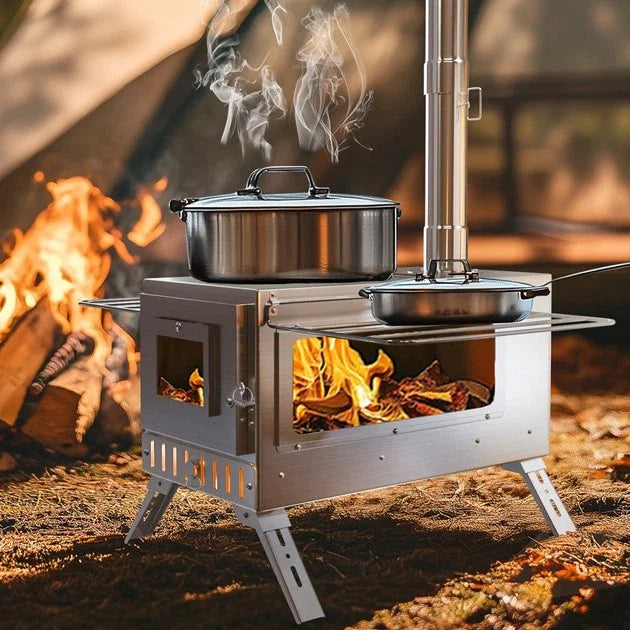Unho Wood Burning Portable Tent Stove With Stainless Chimney Pipes