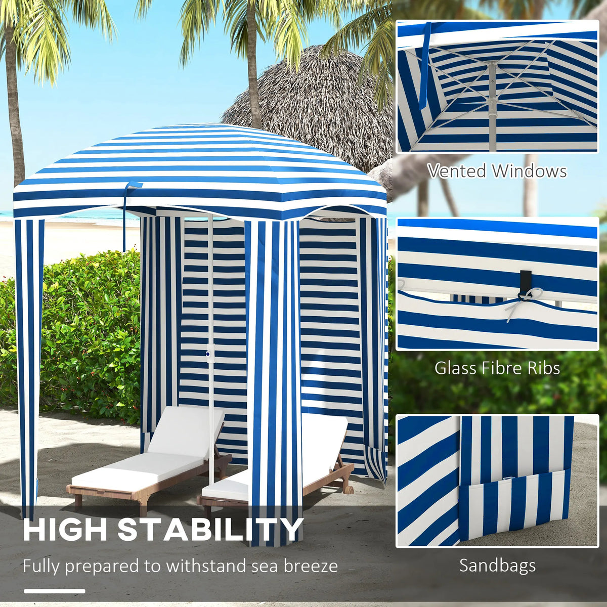Beach Cabana Shade Umbrella With Travel Bag And Windows