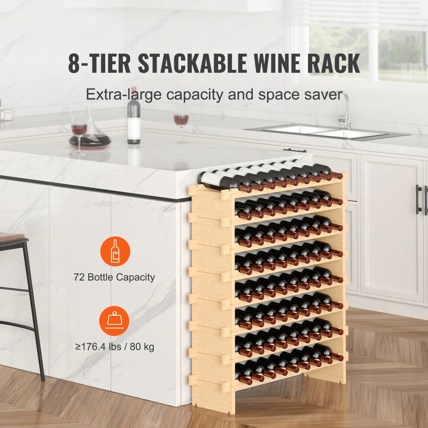SucceBuy Bamboo Stackable Wine Rack For Free Standing Storage