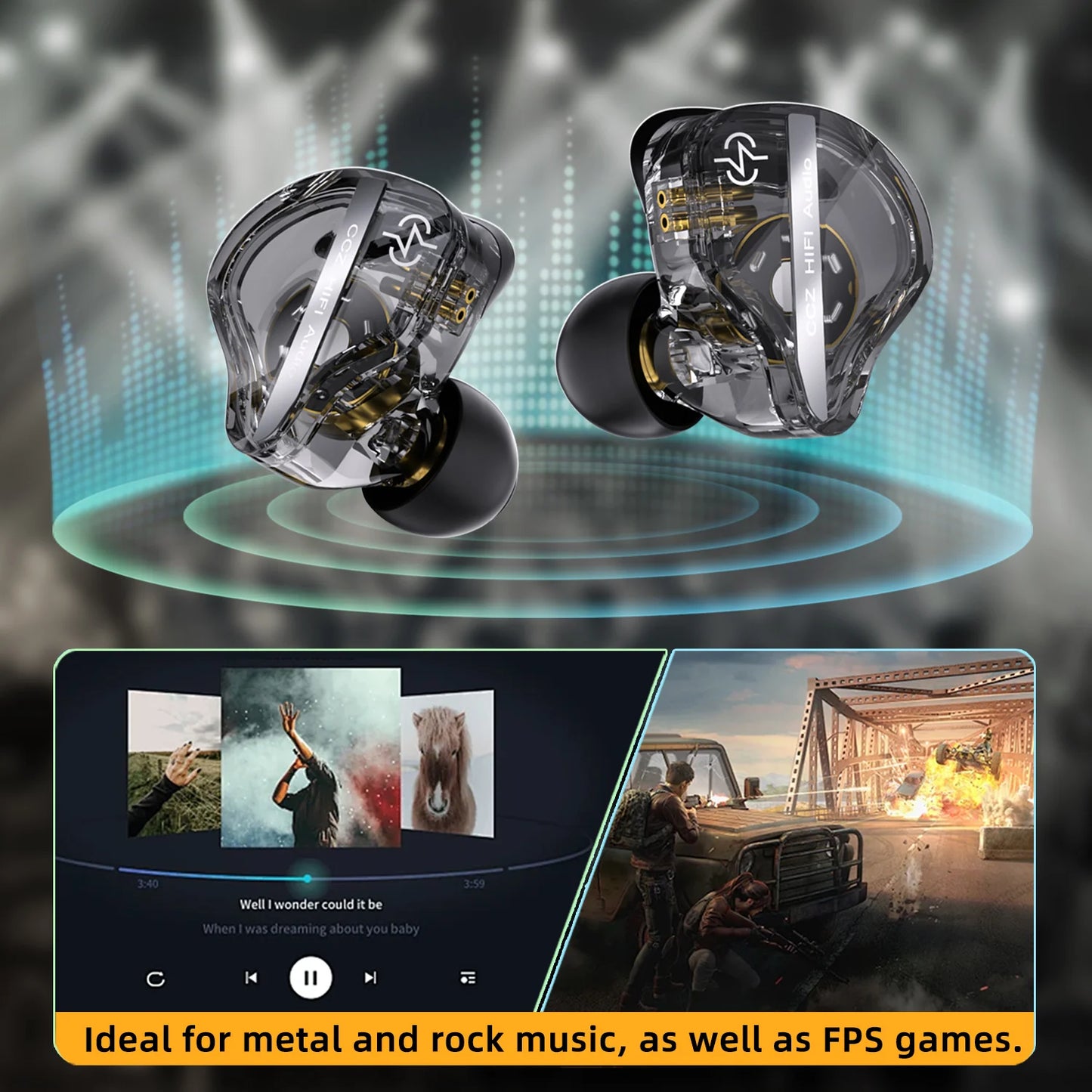 CCZ DC01 Pro Wired IEM Earphones, Powerful Bass Single Dynamic Driver In Ear Monitor, Comfortable Patented Ear Hook for Gaming Musicians Podcast Recording
