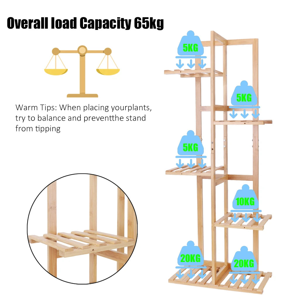 Six Tier Bamboo Plant Stand for Indoor and Outdoor Display