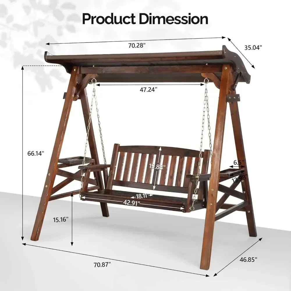 Weather-Resistant Outdoor Swing With Stand And Canopy For Adults Drink Holder