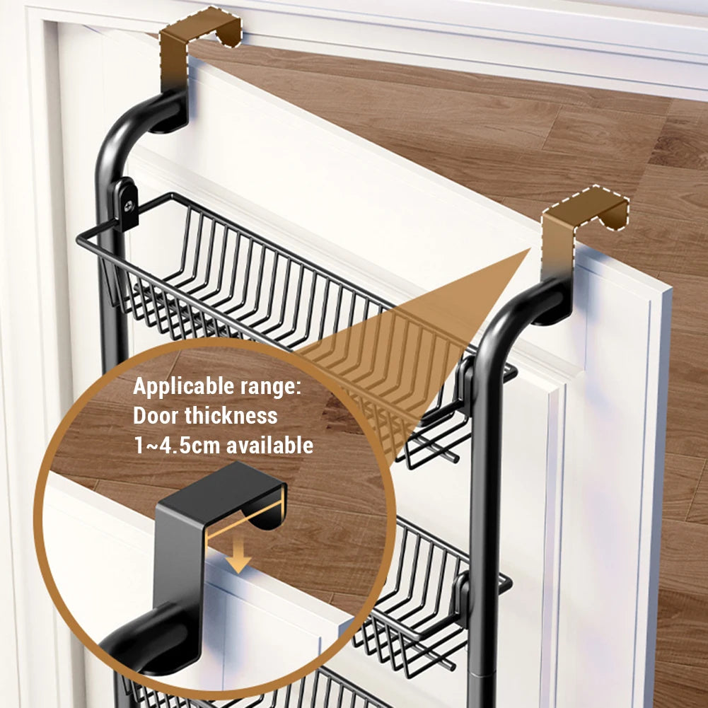 Over The Door Organizer, Metal Behind Door Hanging Storage Organizer Shelf With Adjustable Basket, Organizer For Kitchen