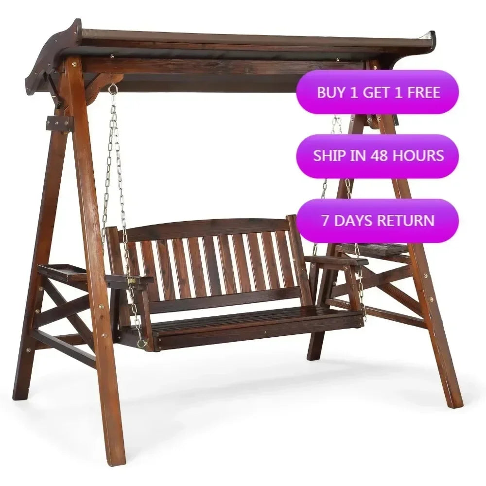 Weather-Resistant Outdoor Swing With Stand And Canopy For Adults Drink Holder