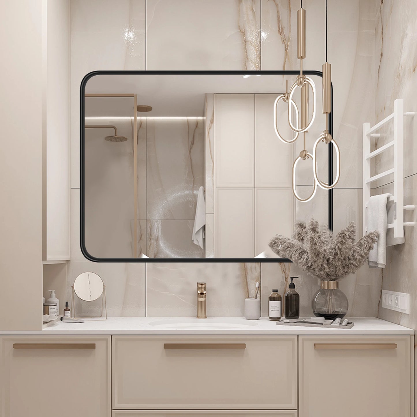 JHK Matte Metal Framed Bathroom Mirror For Wall Or Vanity