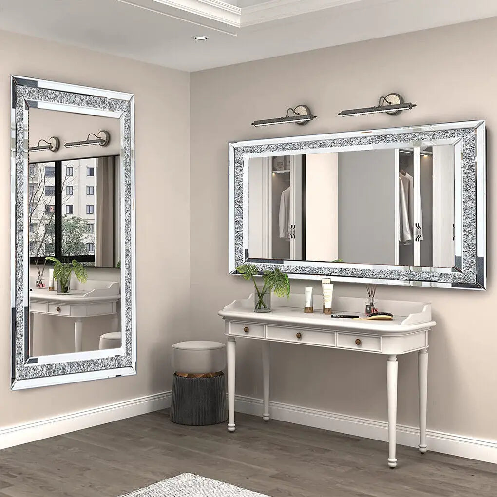 LUVODI Frameless Crystal Rhinestone Vanity Mirror Wall Mounted