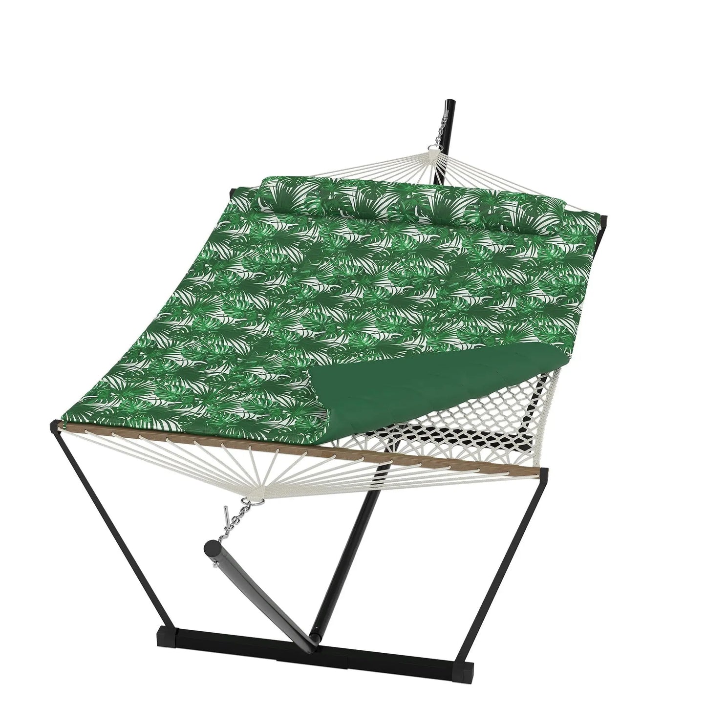 Double Outdoor Hammock For Two With Cushion And Foldable Steel Stand – Portable Heavy Duty For Garden, Patio, Beach, Backyard