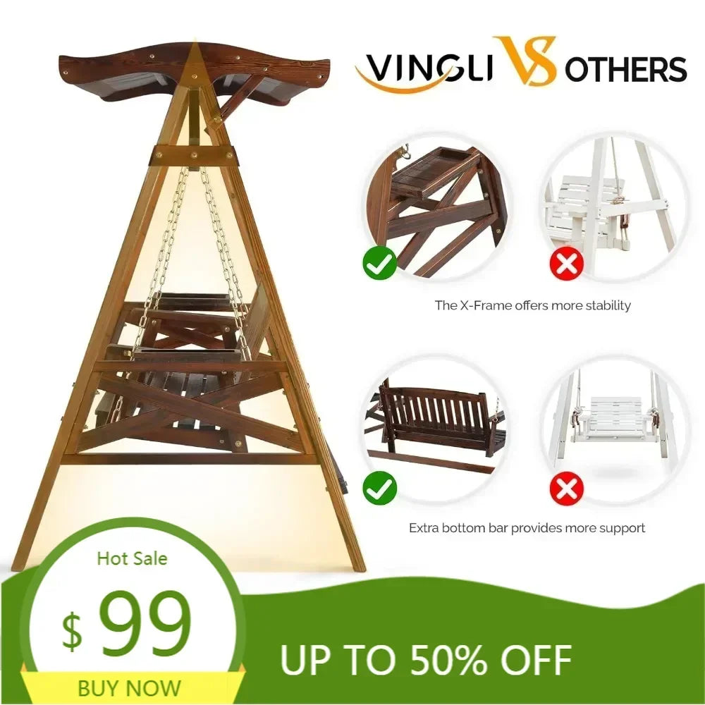 Weather-Resistant Outdoor Swing With Stand And Canopy For Adults Drink Holder