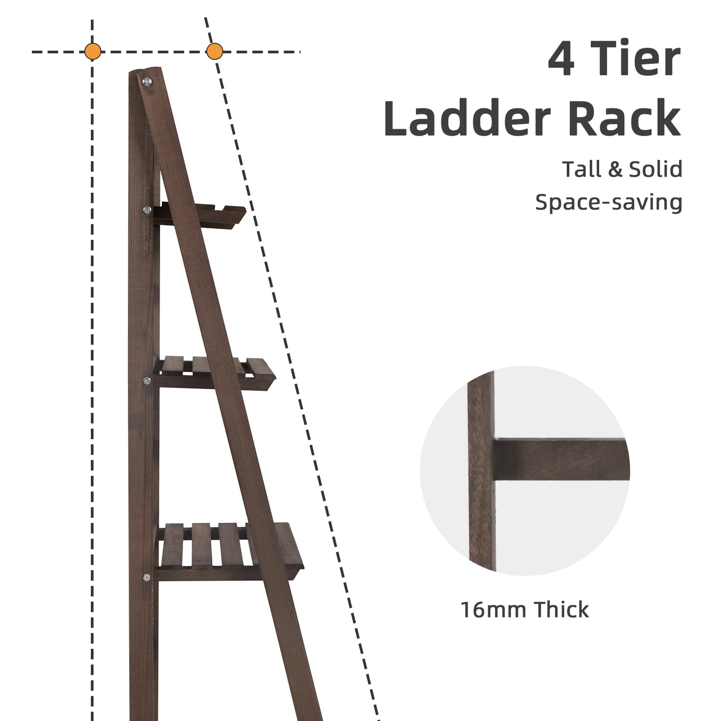 Folding Four Tier Ladder Shelf Wooden Indoor Display Rack