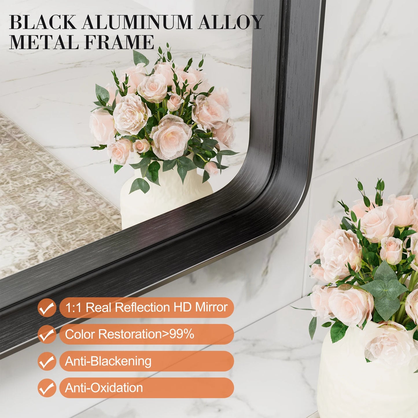 JHK Matte Metal Framed Bathroom Mirror For Wall Or Vanity