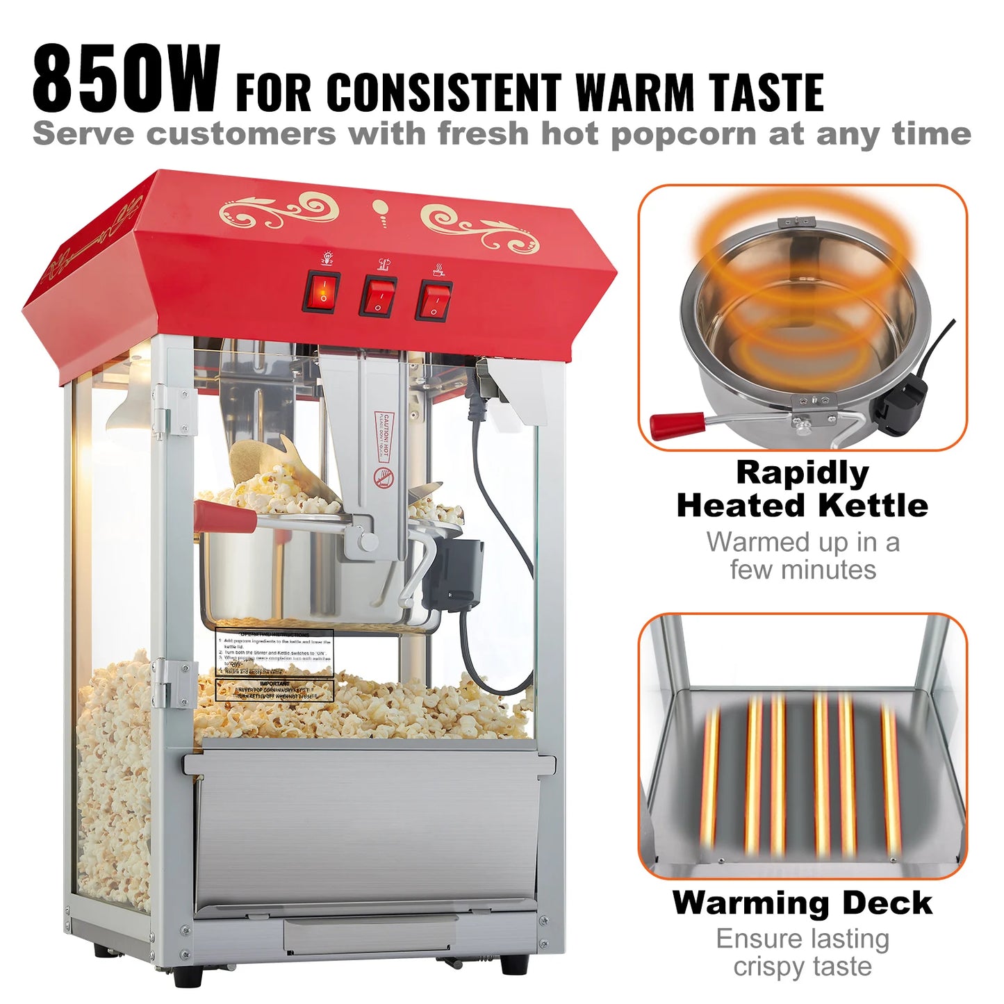 SucceBuy Electric Popcorn Maker Stainless Steel Commercial Popper Machine