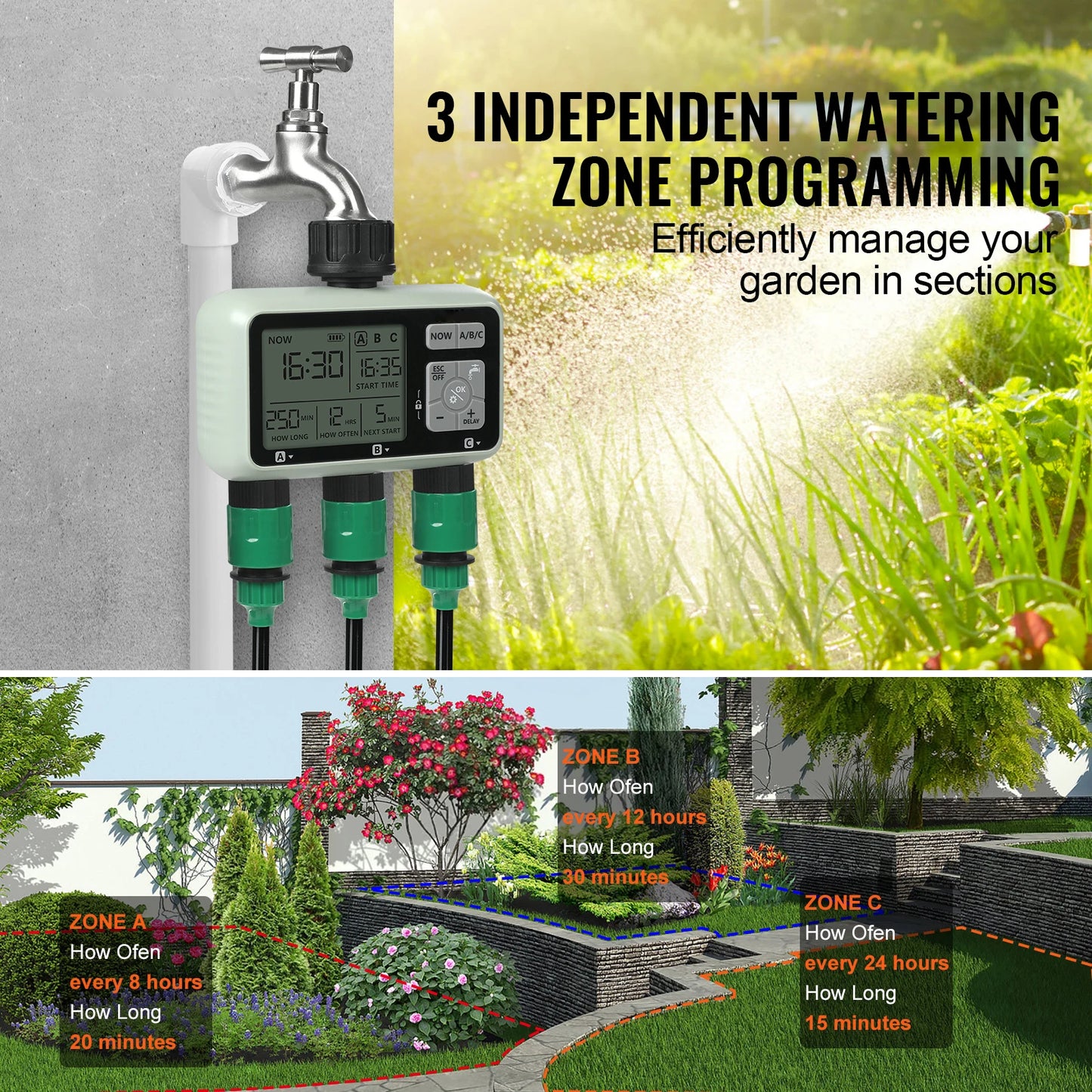 SucceBuy Water Timer With 3 Outlets And Independent Watering Zones