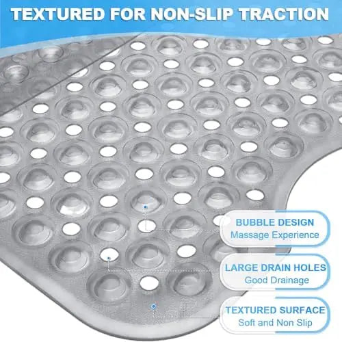 Extra Long Non Slip Bathtub Shower Mat 40 x 16 Inch with Powerful Suction Cups & Drain Holes, Machine Washable Quick Dry Anti-Slip Bath Tub Mat for Inside Shower, Household Bathroom Essential, Available in Gray & Black