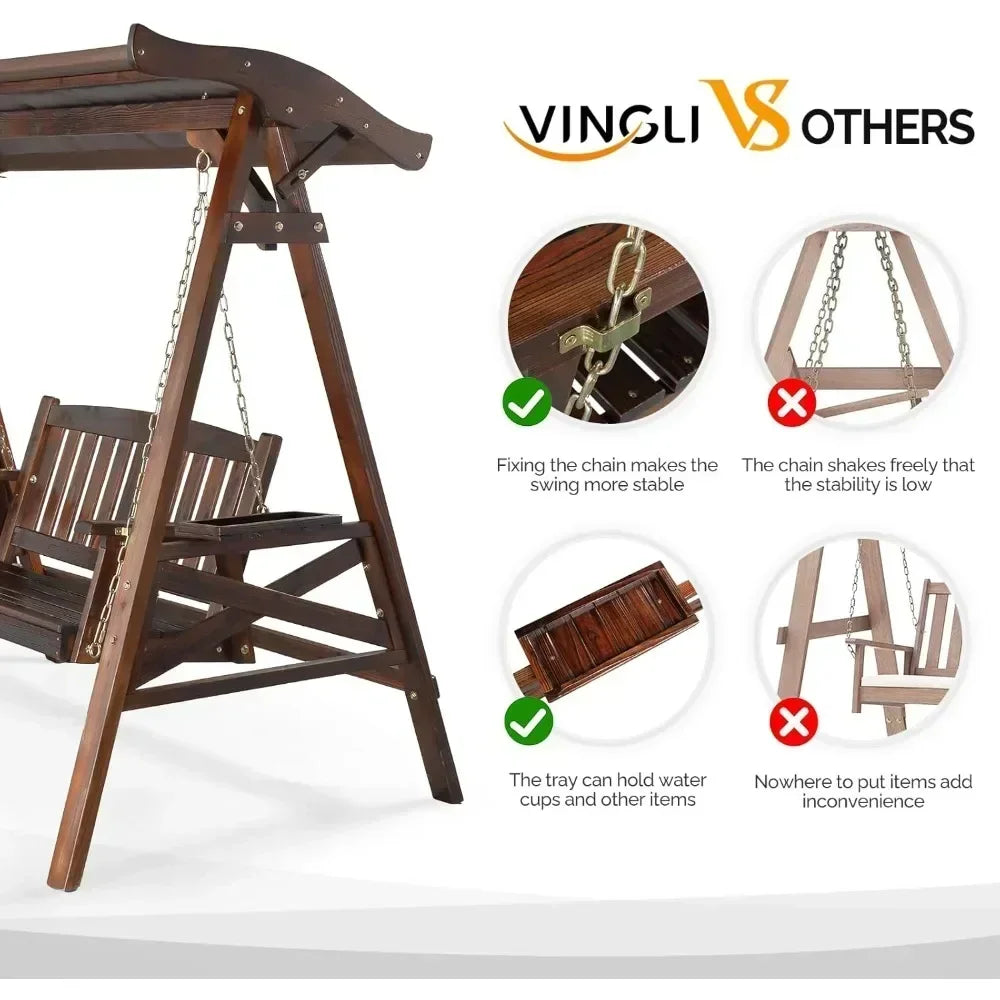 Weather-Resistant Outdoor Swing With Stand And Canopy For Adults Drink Holder