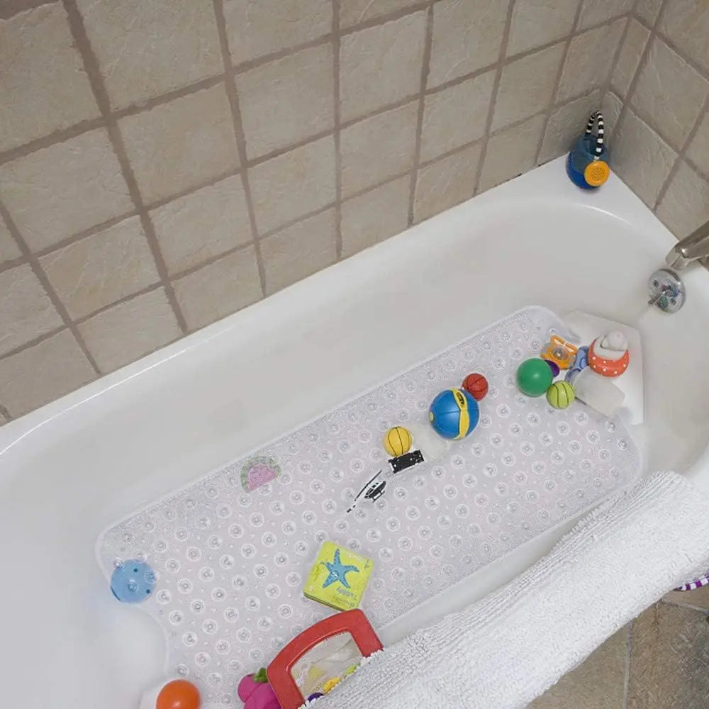 Extra Long Non Slip Bathtub Shower Mat 40 x 16 Inch with Powerful Suction Cups & Drain Holes, Machine Washable Quick Dry Anti-Slip Bath Tub Mat for Inside Shower, Household Bathroom Essential, Available in Gray & Black