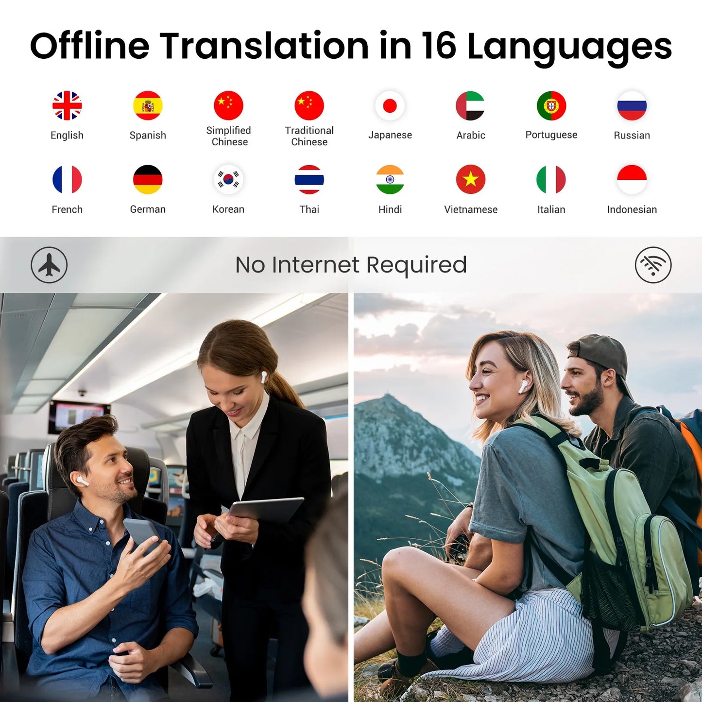 Wooask A8 Translator Earbuds With 144 Languages
