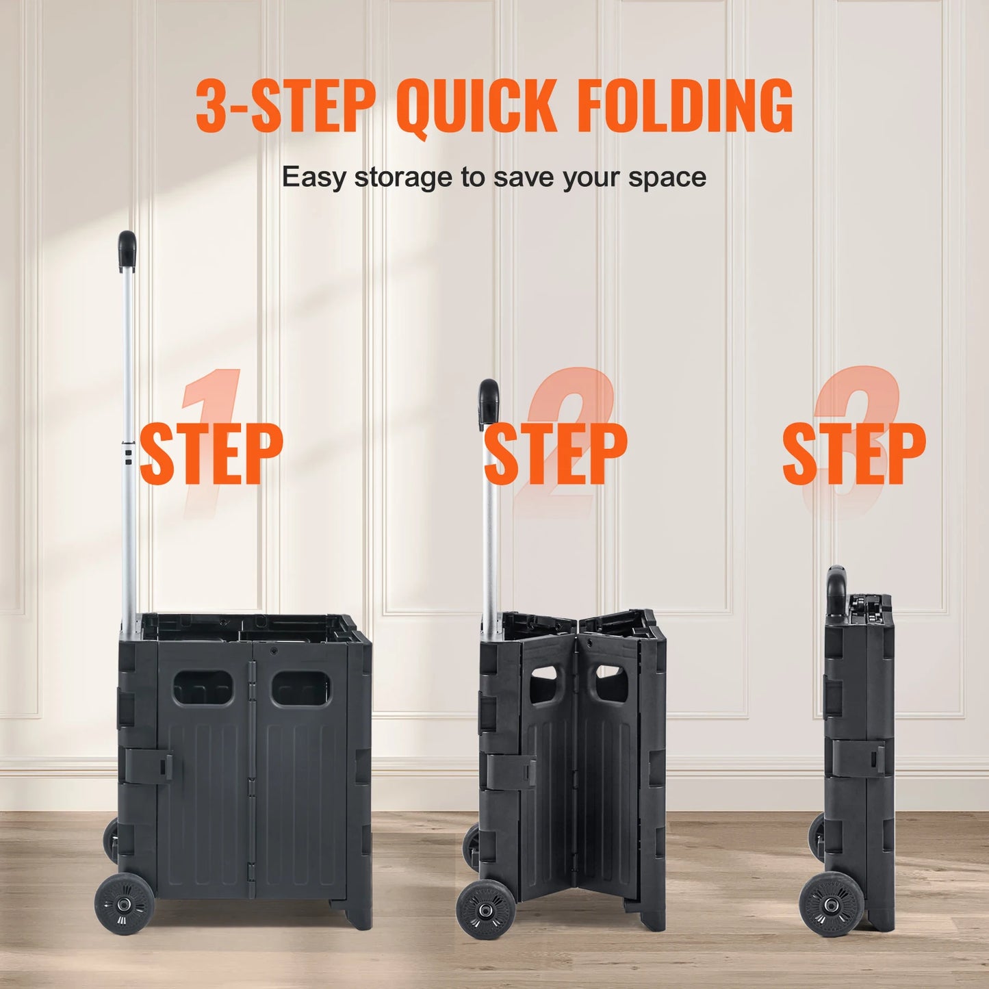 Foldable Utility Shopping Cart With Telescope Handle Wheels