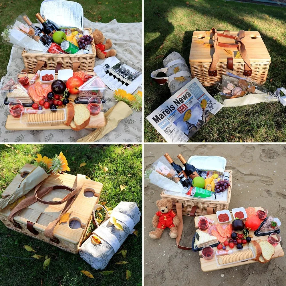 NBVCX Wicker Picnic Basket For Four With Insulated Cooler