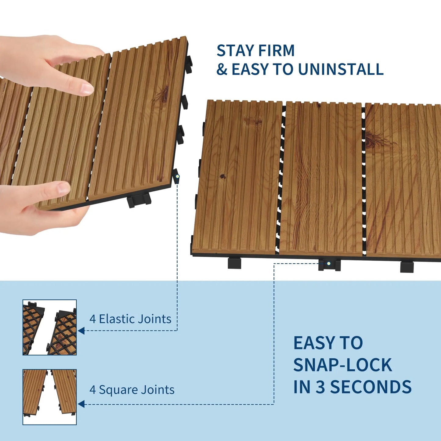 HiMISS Wood Deck Tiles Interlocking Patio Flooring Non-Slip Water-Resistant