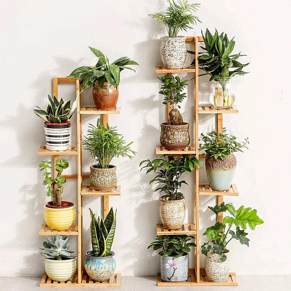 Six Tier Bamboo Plant Stand for Indoor and Outdoor Display