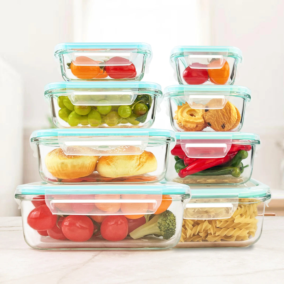 Glass Food Storage Containers Set 8 Pieces Leakproof Airtight Microwave Safe