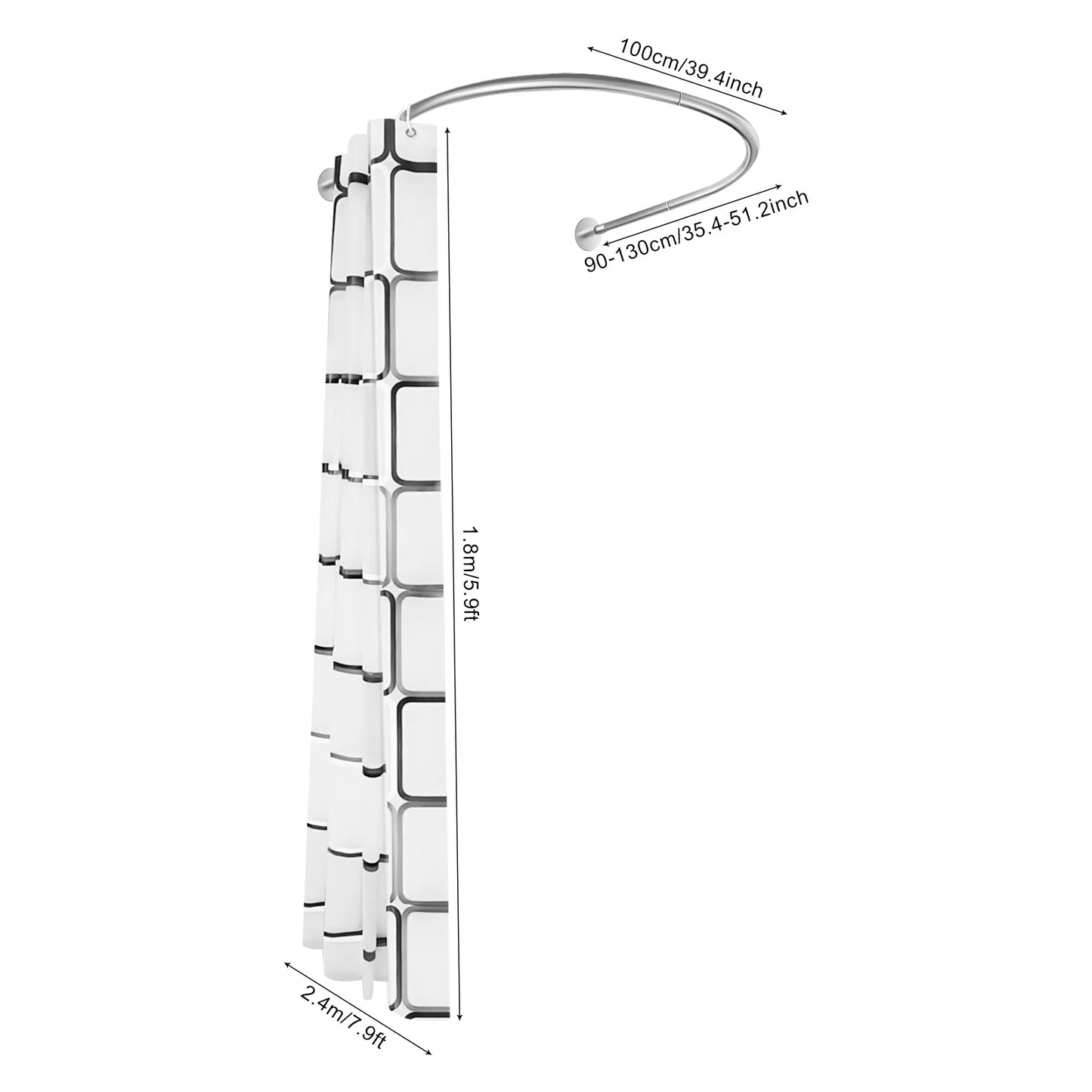 Shower Curtain Rod Set Extendable Curved Shower Curtain Rod U Shaped Punch-Free Bathroom Shower Curtain
