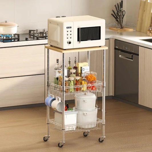 XIUWO 3-Tier Rolling Kitchen Cart With Caster Wheels And Adjustable Baskets