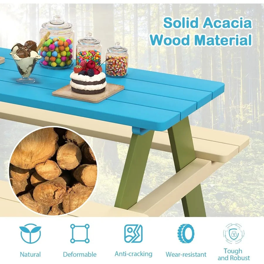XIUWO Kids Picnic Table With Benches Outdoor Toddler Set
