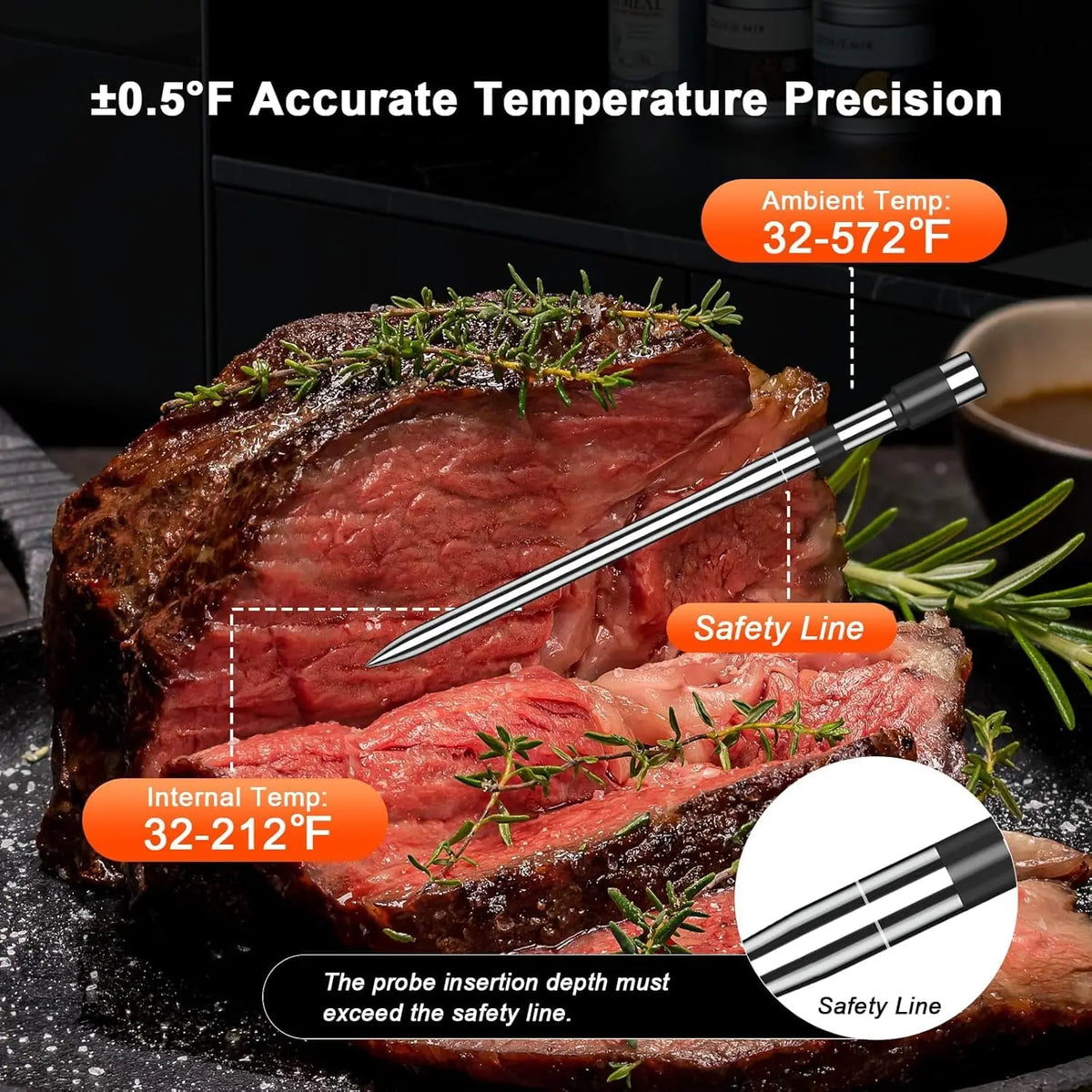 Wireless Bluetooth Meat Thermometer 4 Probe Support Smart Timer & APP Alerts, Big Digital Backlit Screen, for BBQ, Oven, Smoker