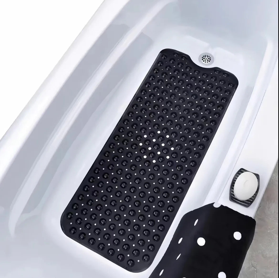 Extra Long Non Slip Bathtub Shower Mat 40 x 16 Inch with Powerful Suction Cups & Drain Holes, Machine Washable Quick Dry Anti-Slip Bath Tub Mat for Inside Shower, Household Bathroom Essential, Available in Gray & Black
