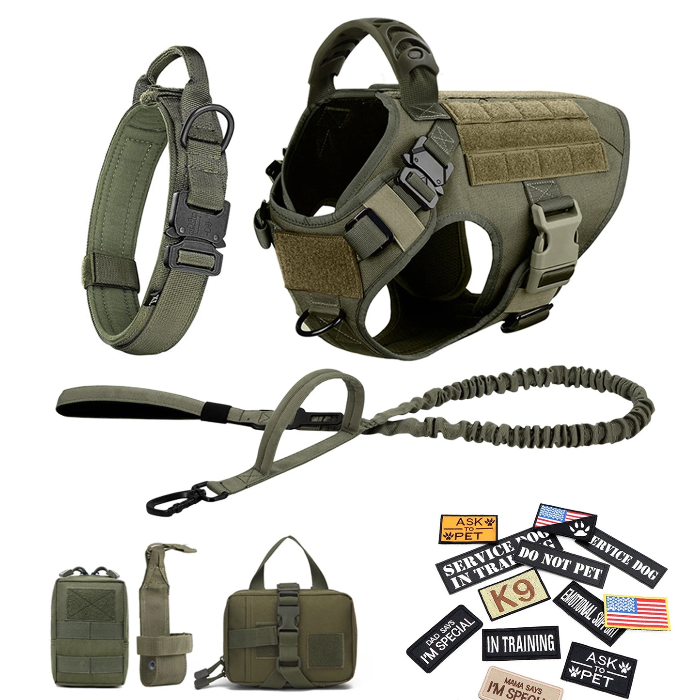 PETRAVEL Military Dog Harness Vest Set With Leash Patches