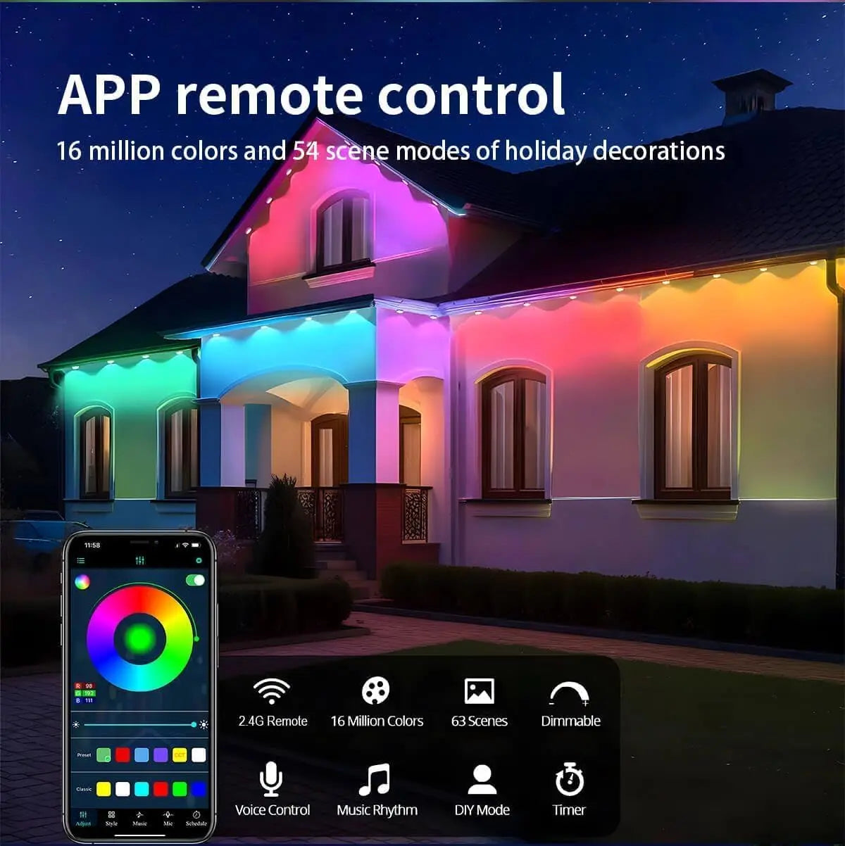 MIMIRGB Outdoor Weatherproof RGB LED Decorative String Lights