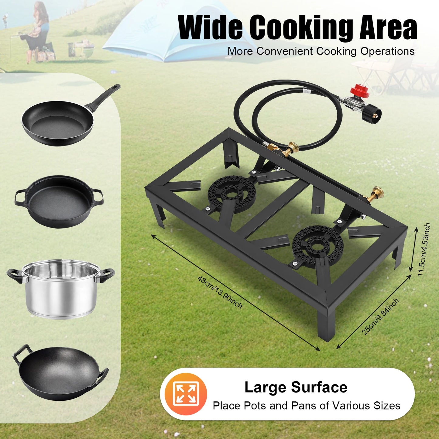 Portable 8000W Outdoor Double Burner Gas Stove With Regulator