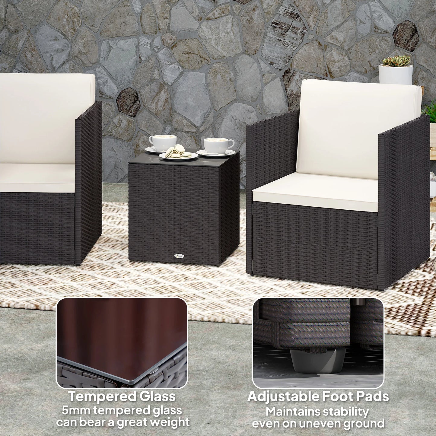 3 Piece Patio Furniture Set, Folding Wicker Bistro Set, Brown