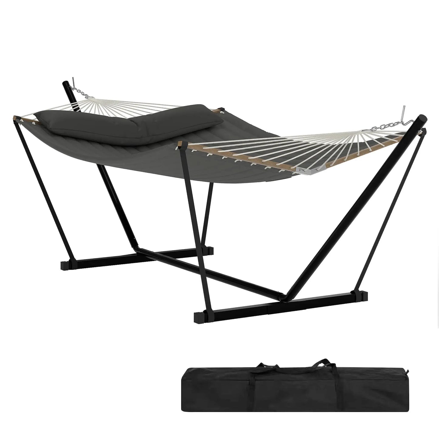 Double Outdoor Hammock For Two With Cushion And Foldable Steel Stand – Portable Heavy Duty For Garden, Patio, Beach, Backyard