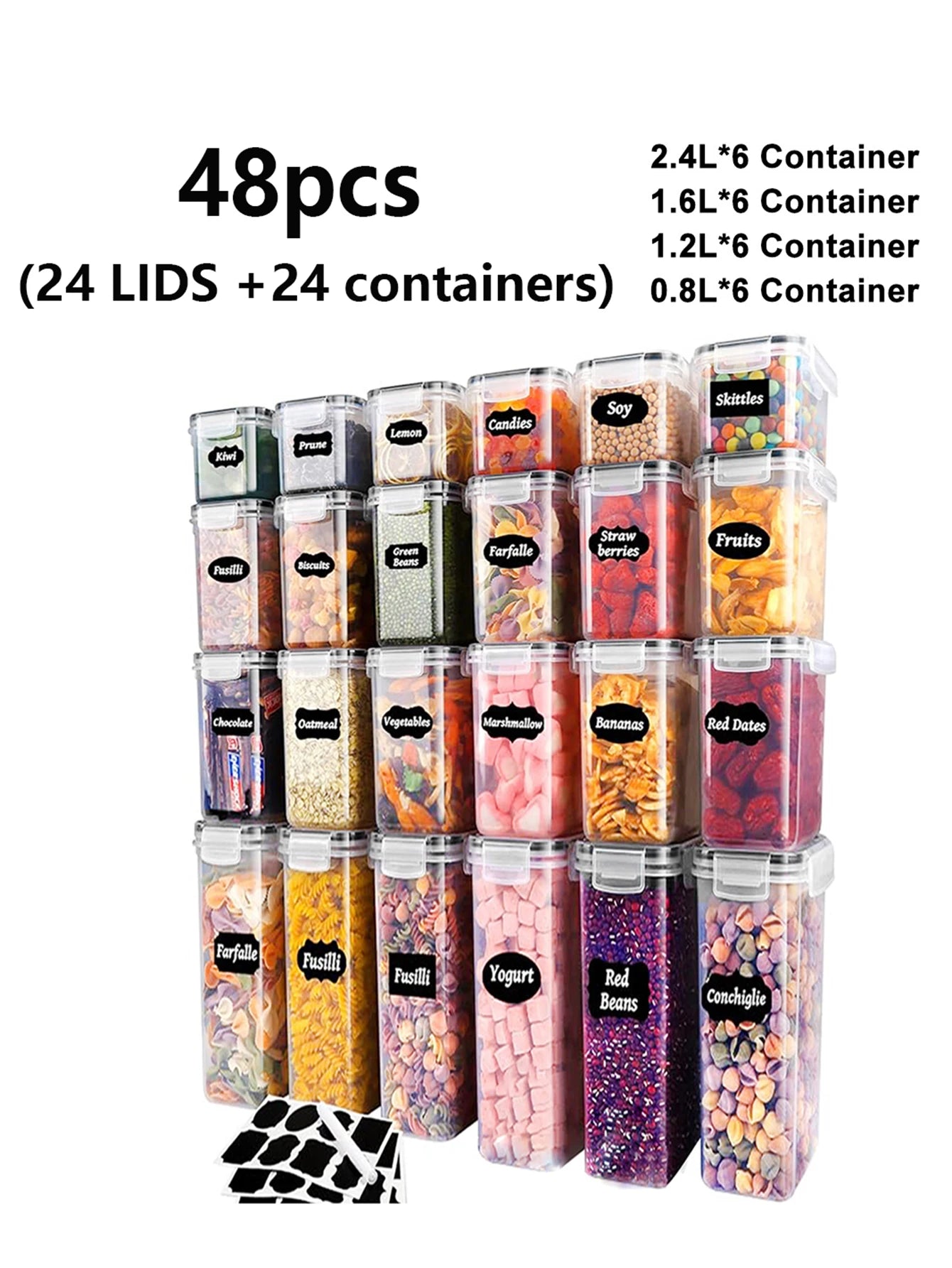 Sealed Food Storage Containers With Lids For Pantry 48 Piece Set
