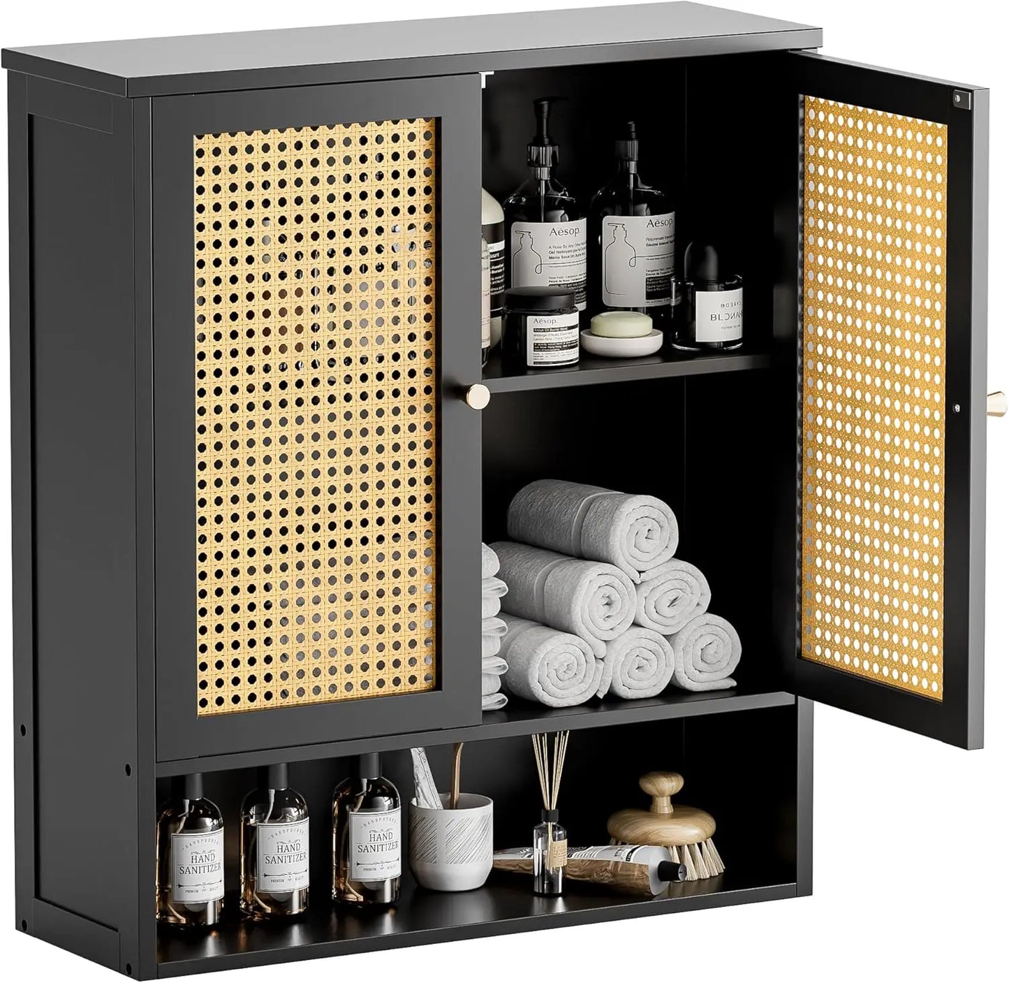 XIUWO Rattan Wall Mount Medicine Cabinet Over Toilet