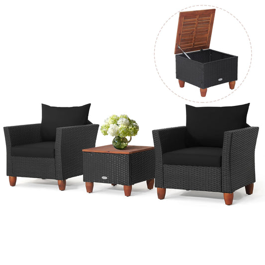 HOMASIS 3 Piece Patio Rattan Set With Cushioned Sofas And Wood Top Table