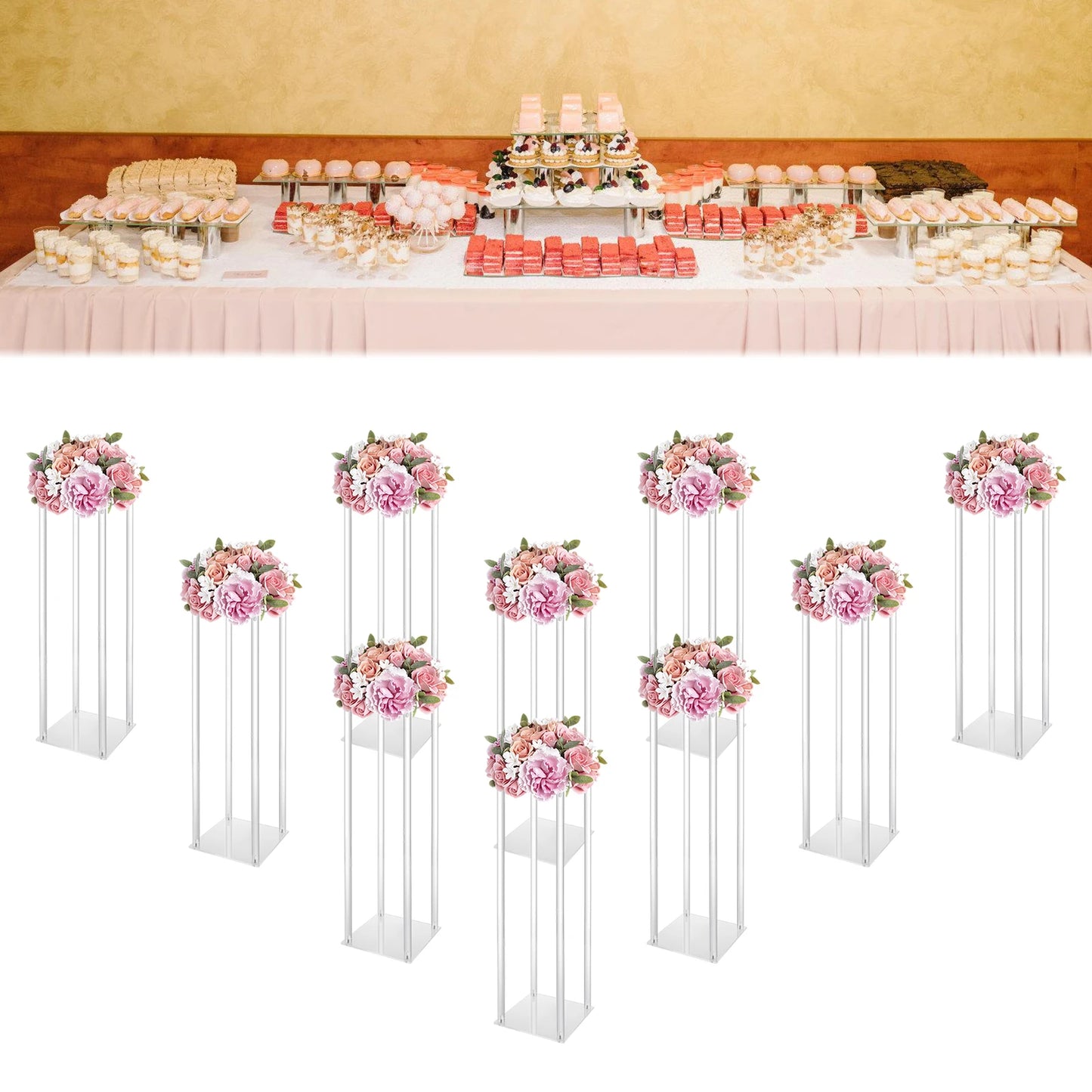 Acrylic Vase Wedding Centerpieces Set 10Pcs Clear Free Standing Stands