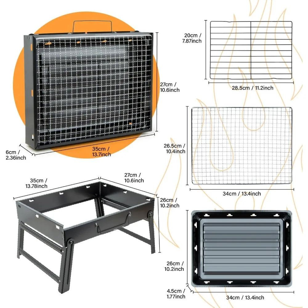 XIUWO Portable Folding Charcoal Grill Stainless Steel Smoker For Outdoor