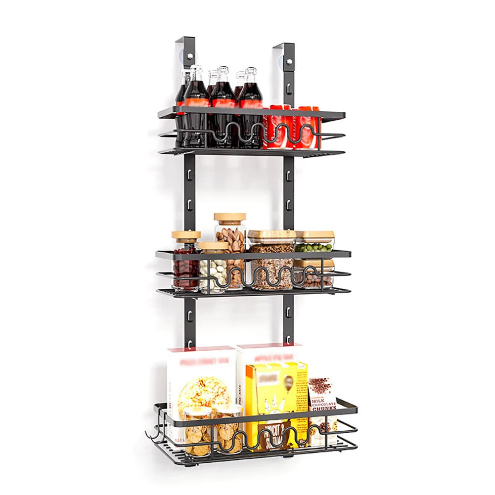Over The Door Pantry Organizer, Pantry Door Organizer Shelves, Metal Hanging Spice Rack, Multi-Tier Over The Door Organizer