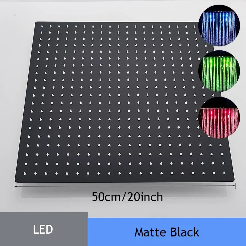 Luxury Brushed Nickel/Chrome/Black LED 16inch Rainfall Shower Head Stainless Steel Square Color Changing Lights Showerhead