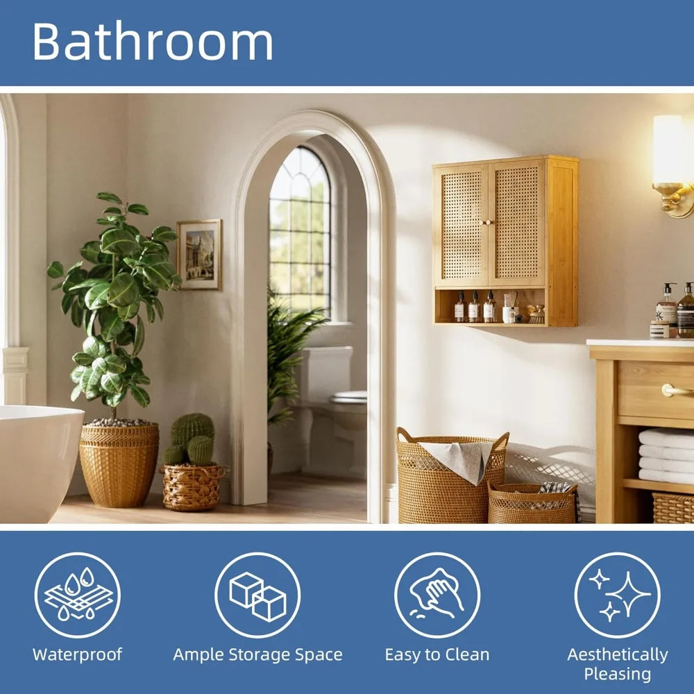 XIUWO Rattan Wall Mount Medicine Cabinet Over Toilet
