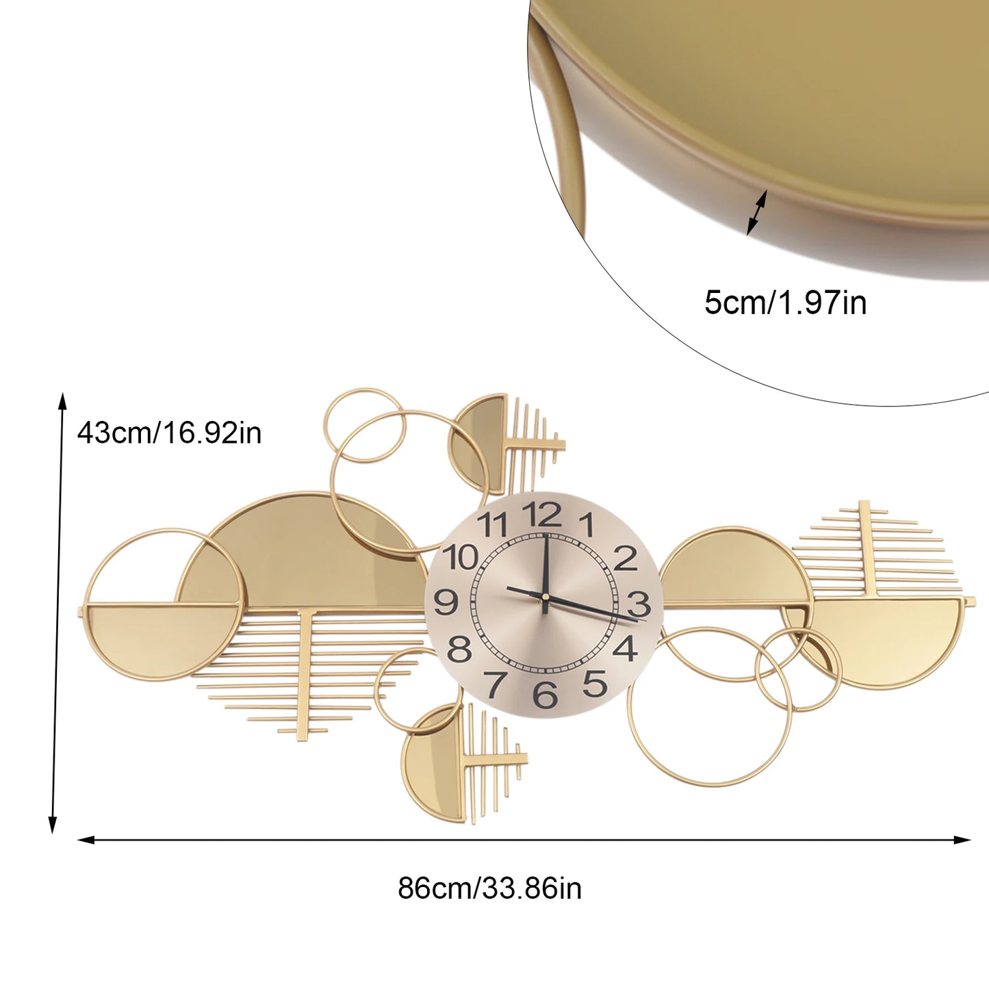 Creative Metal Wall Clock Silent Battery Operated Minimalist Home Decor