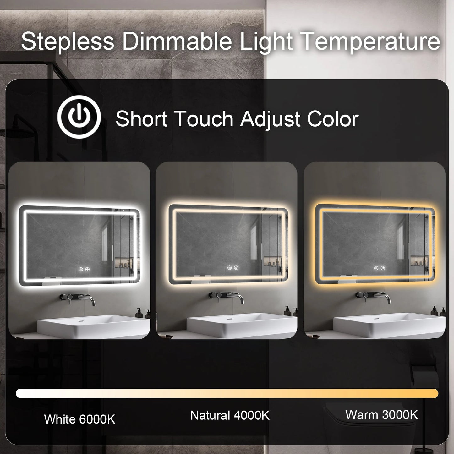 36x24 inch LED Bathroom Mirror Vanity Mirrors with Backlit Lights Fogless Makeup Mirror Wall Mounted with Demister