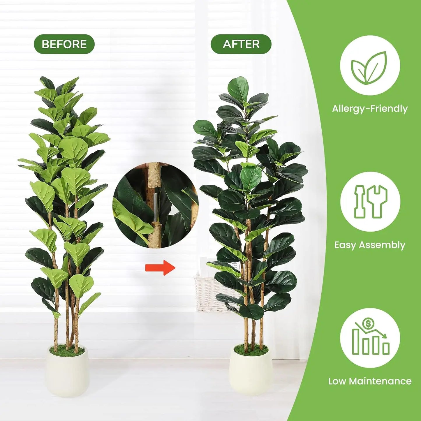 HiMISSCN Artificial Fiddle Leaf Fig Tree With Pot for Home
