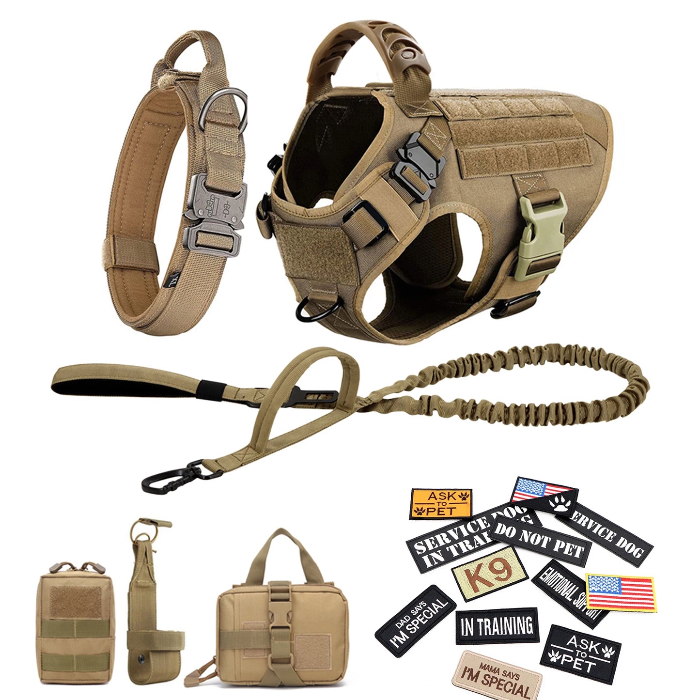 PETRAVEL Military Dog Harness Vest Set With Leash Patches