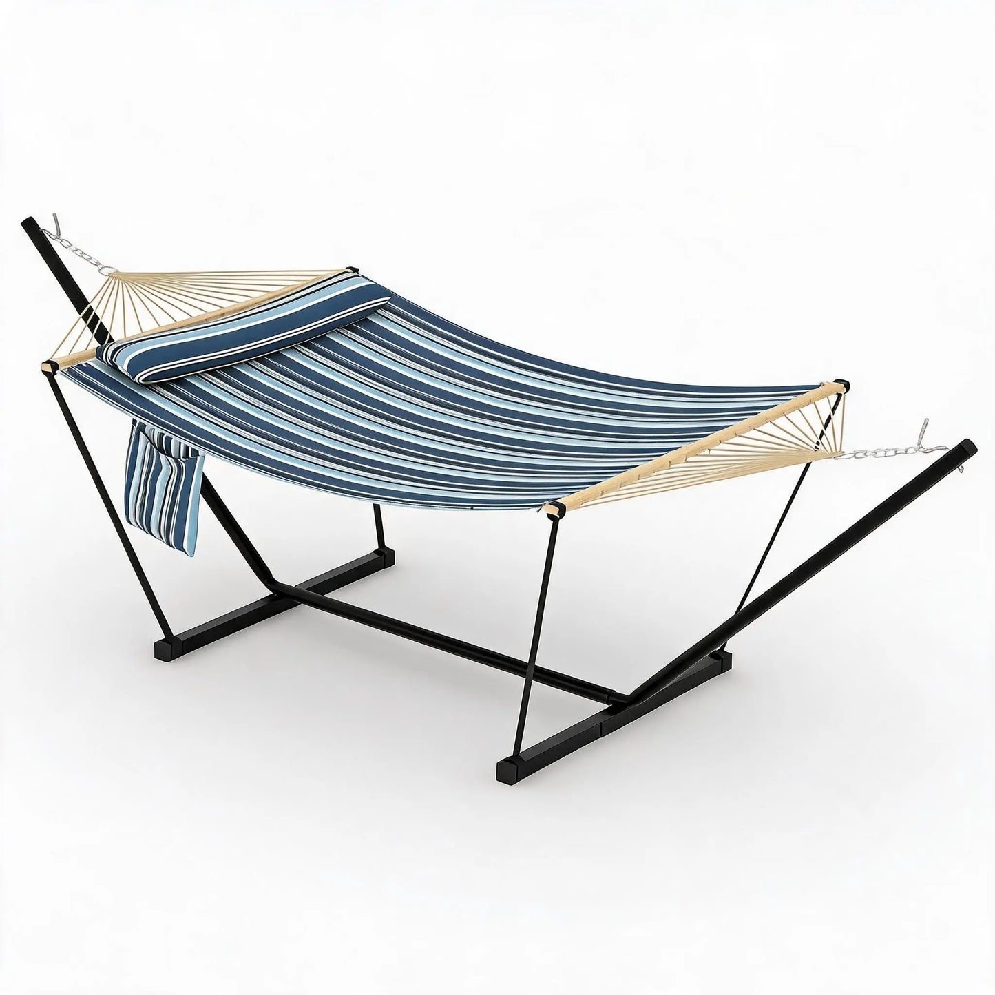 Double Outdoor Hammock For Two With Cushion And Foldable Steel Stand – Portable Heavy Duty For Garden, Patio, Beach, Backyard